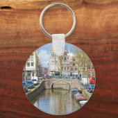 Kanaal Amsterdam met boten Sleutelhanger (Voorkant)