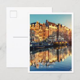 Kanaal bij zonsondergang Amsterdam Nederland Briefkaart