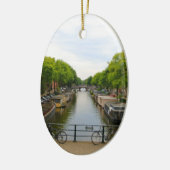Kanaal, bruggen, fietsen, boten, Amsterdam, Nederl Keramisch Ornament (Links)