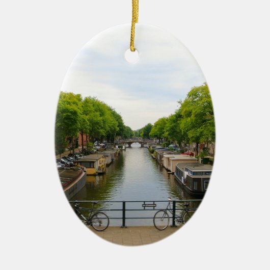 Kanaal, bruggen, fietsen, boten, Amsterdam, Nederl Keramisch Ornament (Voorkant)