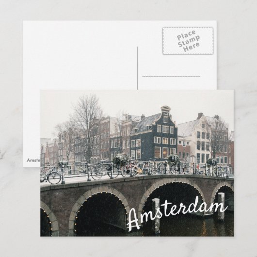 Kanaal in Amsterdam in het Briefkaart van de winte (Voorkant / Achterkant)