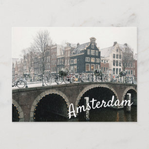 Kanaal in Amsterdam in het Briefkaart van de winte