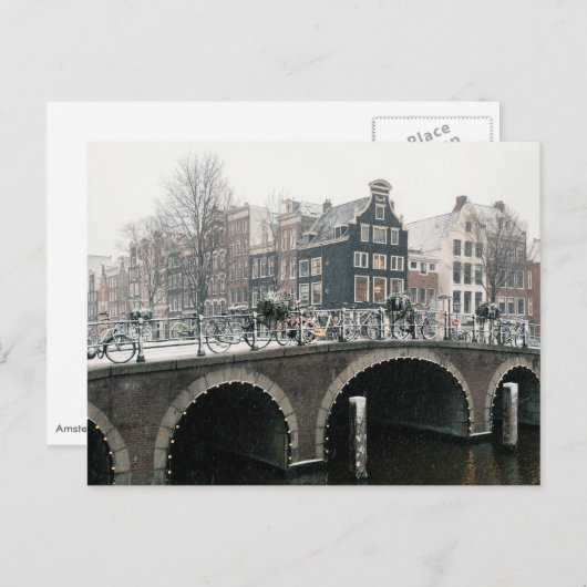 Kanaal in Amsterdam in het Briefkaart van de winte (Voorkant / Achterkant)