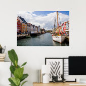 Kanaal met boten | Kopenhagen Poster (Thuiskantoor)