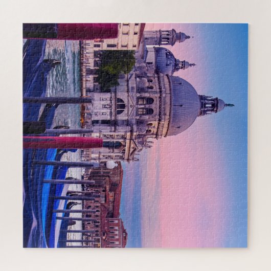 Kanaal met gondels en kerk in Venetië Legpuzzel (Horizontaal)
