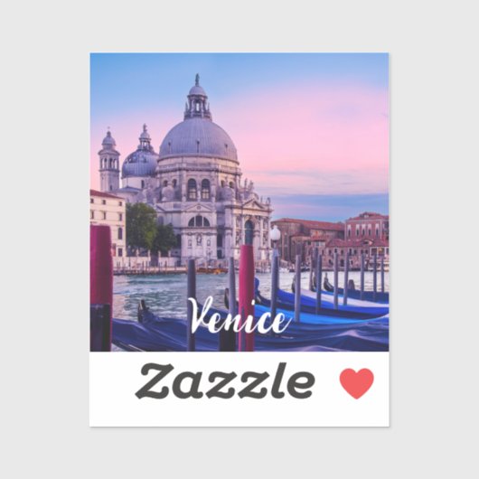 Kanaal met gondels en kerk in Venetië Sticker (Vel)