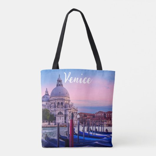 Kanaal met gondels en kerk in Venetië Tote Bag (Achterkant)