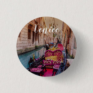 Kanaal met traditionele gondola in Venetië, Italië Ronde Button 3,2 Cm