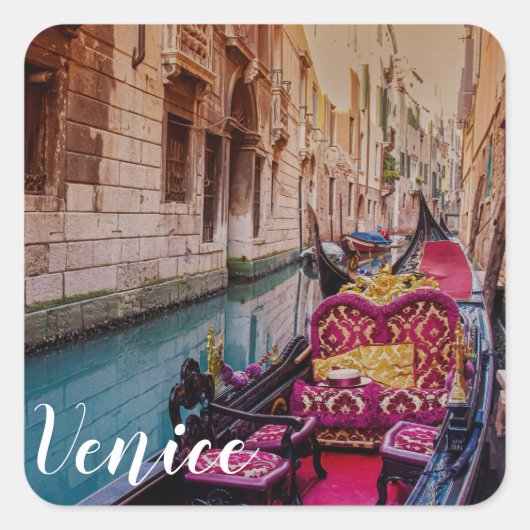 Kanaal met traditionele gondola in Venetië, Italië Vierkante Sticker (Voorkant)