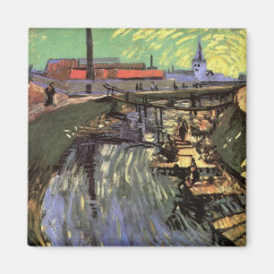 Kanaal met vrouwen die wassen door Vincent van Gog Magneet