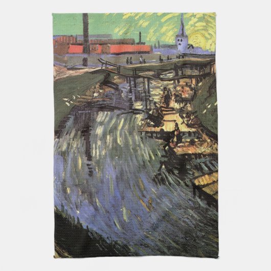 Kanaal met Vrouwen Wassen door Vincent van Gogh Theedoek (Verticaal)