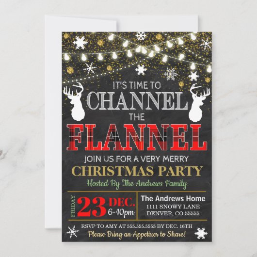 Kanaal van de Flanel Christmas Invitation Kaart (Voorkant)