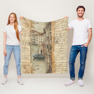 Kanaal van Venetië in vintage-stijl met handgeschr Fleece Deken