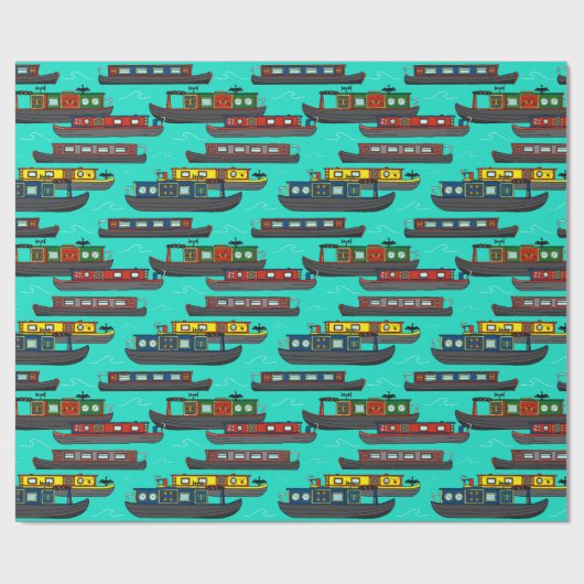 Kanaalboten en Narrowboats Illustraties Cadeaupapier (Vlak)