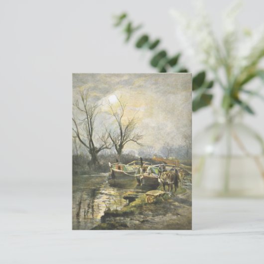 Kanaalboten op zonsondergang briefkaart (Staand voorkant)