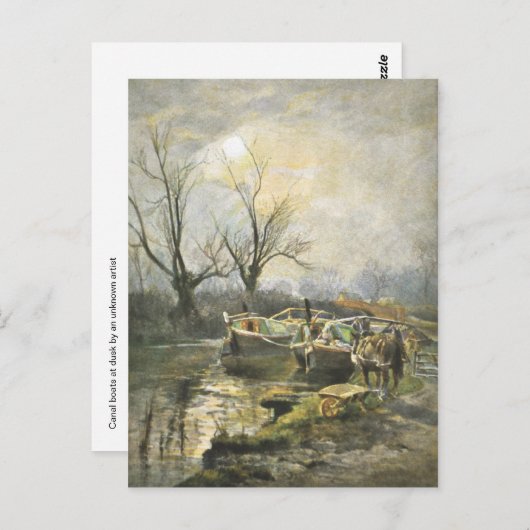 Kanaalboten op zonsondergang briefkaart (Voorkant / Achterkant)