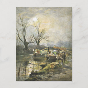 Kanaalboten op zonsondergang briefkaart