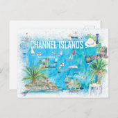 Kanaaleilanden Guernsey Jersey Alderney Map Briefkaart (Voorkant / Achterkant)