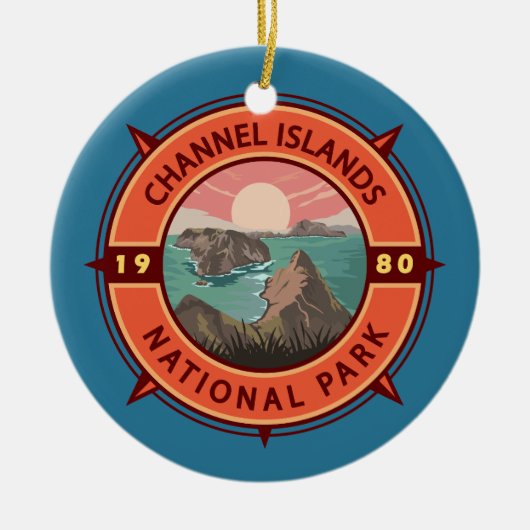 Kanaaleilanden Nationaal Park Retro Compass Emblee Keramisch Ornament (Voorkant)