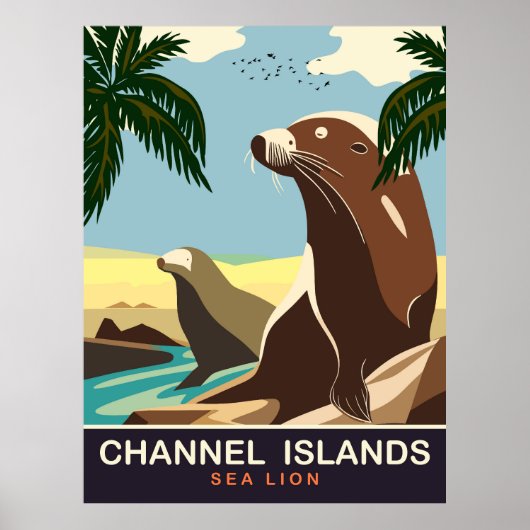 Kanaaleilanden, Zeeleeuw, Reizen Poster (Voorkant)