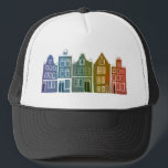 Kanaalhuis Regenboog Amsterdam Holland Nederlands  Trucker Pet<br><div class="desc">Show je liefde voor Holland met dit mooie,  griezelige Amsterdam,  dat patroonkunst t-shirt. Maakt een geweldig verjaardagsgeschenk! U kunt het aanpassen en de tekst toevoegen of ook veranderen. Bekijk mijn winkel voor veel meer kleuren en patronen! En meer overeenkomende objecten zoals tassen,  t - shirts,  stickers en mokken.</div>