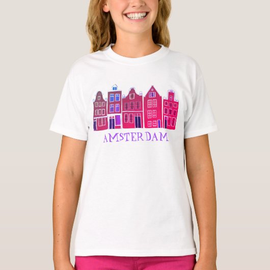 Kanaalhuis Row Amsterdam Holland Nederlands reizen T-shirt (Voorkant)