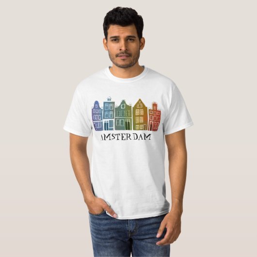 Kanaalhuis Row Amsterdam Holland Nederlandse regen T-shirt (Voorkant volledig)