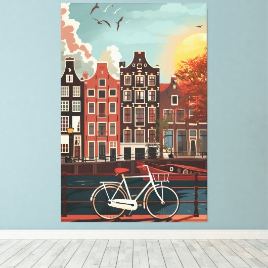 Kanaalhuizen Amsterdam Canvas Afdruk (Insitu (Houten vloer))