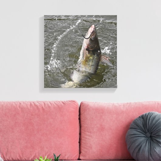 Kanaalvis die uit het water springt canvas afdruk (Insitu (Woonkamer))