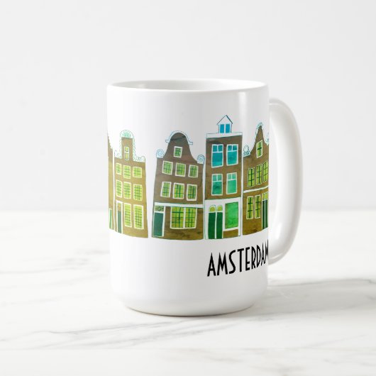 Kanaalwoningen Row Amsterdam Holland Nederlands Re Koffiemok (Voorkant rechts)