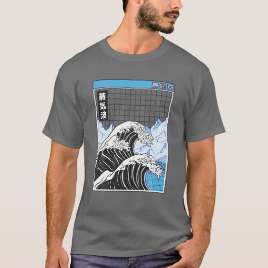 Kanagawa Wave Japan Digital Landscape Grid Anime V T-shirt (Voorkant)
