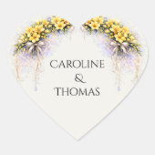 Kanariegeel Romantische Freesia Bloemige Bruiloft Hart Sticker (Voorkant)