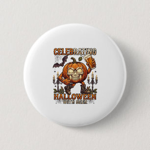 Kandelaar voor Halloween Bier Schedel Pompoen Vlee Ronde Button 5,7 Cm