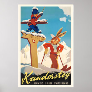 Kandersteg Suisse Schweiz Zwitserland Vintage Ski Poster