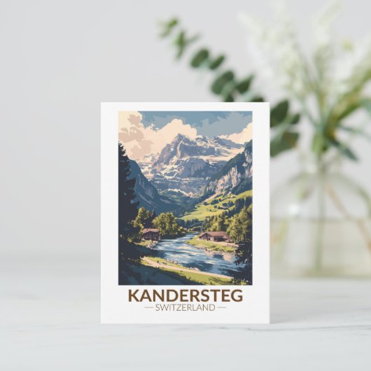 Kandersteg Zwitserland Painterly Travel Art Retro Briefkaart (Staand voorkant)