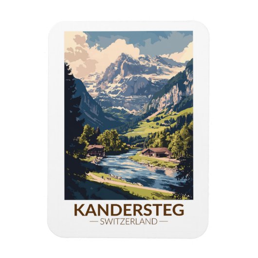 Kandersteg Zwitserland Painterly Travel Art Retro Magneet (Verticaal)