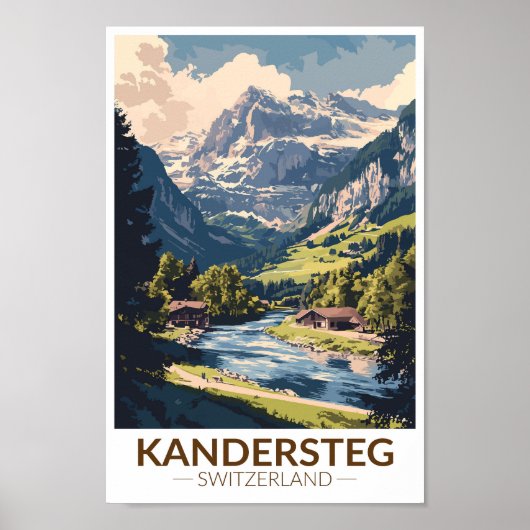 Kandersteg Zwitserland Painterly Travel Art Retro Poster (Voorkant)