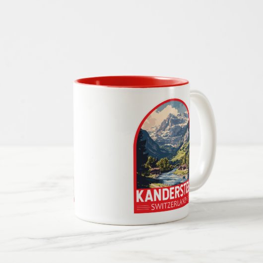 Kandersteg Zwitserland Travel Art Embleem Tweekleurige Koffiemok (Voorkant rechts)