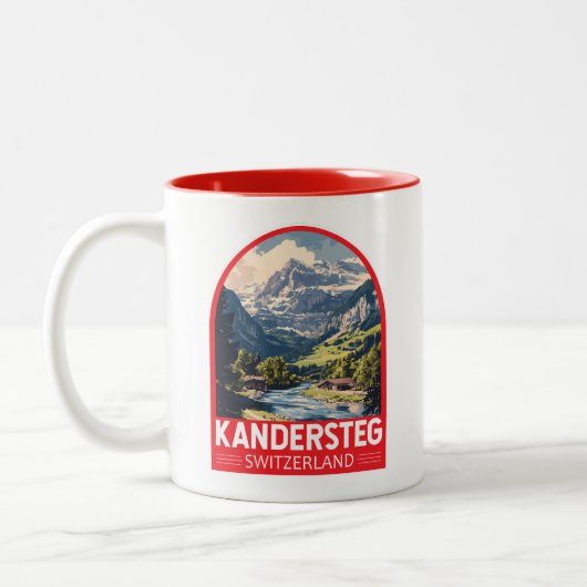 Kandersteg Zwitserland Travel Art Embleem Tweekleurige Koffiemok (Links)