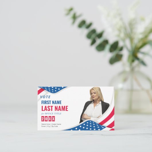 Kandidaat verkiezingscampagne gepersonaliseerd visitekaartje (Staand voorkant)