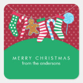 Kandijbonen en kerstmis vierkante sticker (Voorkant)
