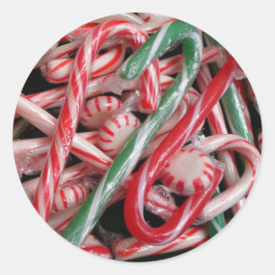 Kandijbonen en peppermints-kerstfeestdag ronde sticker