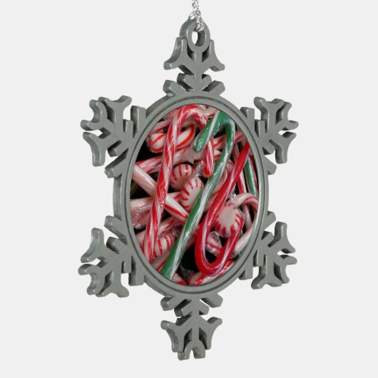 Kandijbonen en peppermints-kerstfeestdag tin sneeuwvlok ornament (Links)