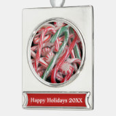 Kandijbonen en peppermints-kerstfeestdag verzilverd banner ornament (Links)