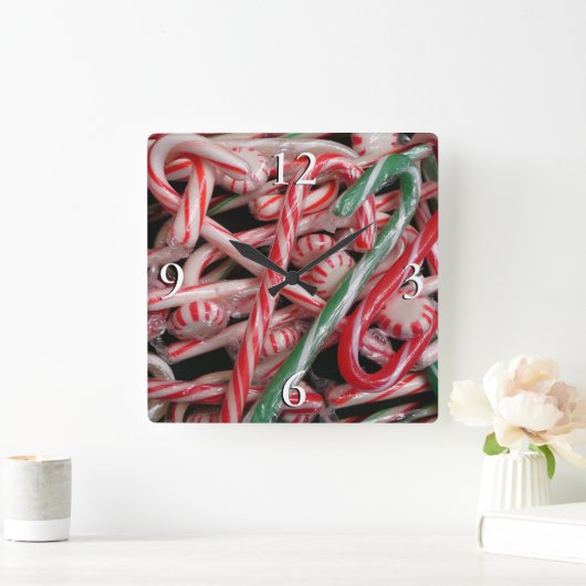 Kandijbonen en peppermints-kerstfeestdag vierkante klok (Huis)