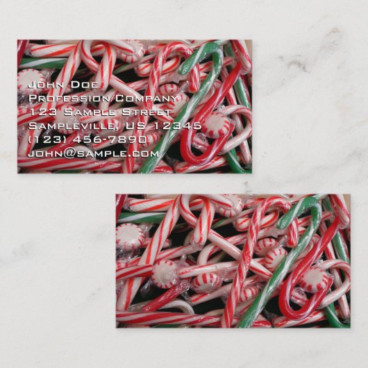 Kandijbonen en peppermints-kerstfeestdag visitekaartje (Voorkant / Achterkant)
