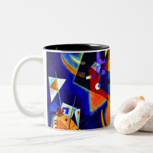 Kandinksy in blauw tweekleurige koffiemok (Met donut)