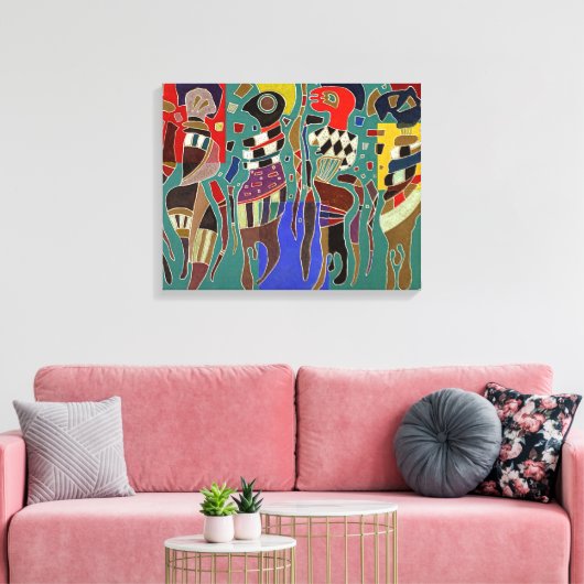 Kandinsky - 4 cijfers op 3 vierkantjes, canvas afdruk (Insitu (Woonkamer))