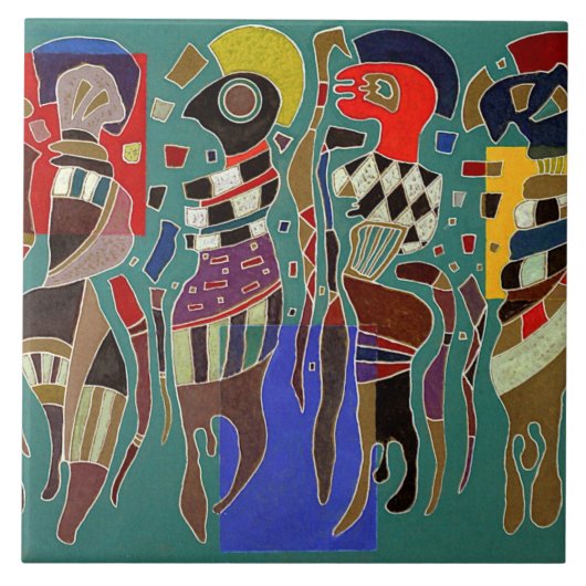 Kandinsky - 4 cijfers op 3 vierkantjes tegeltje (Voorkant)