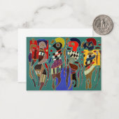 Kandinsky - 4 figuren op 3 vierkanten notitiekaartje (Voorkant / Achterkant in situ)